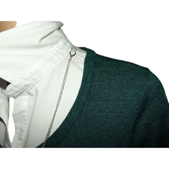 Notations Sweater Shirt Collar Inset Womens Size Medium Marled Green NECKLACE - Picture 3 of 12